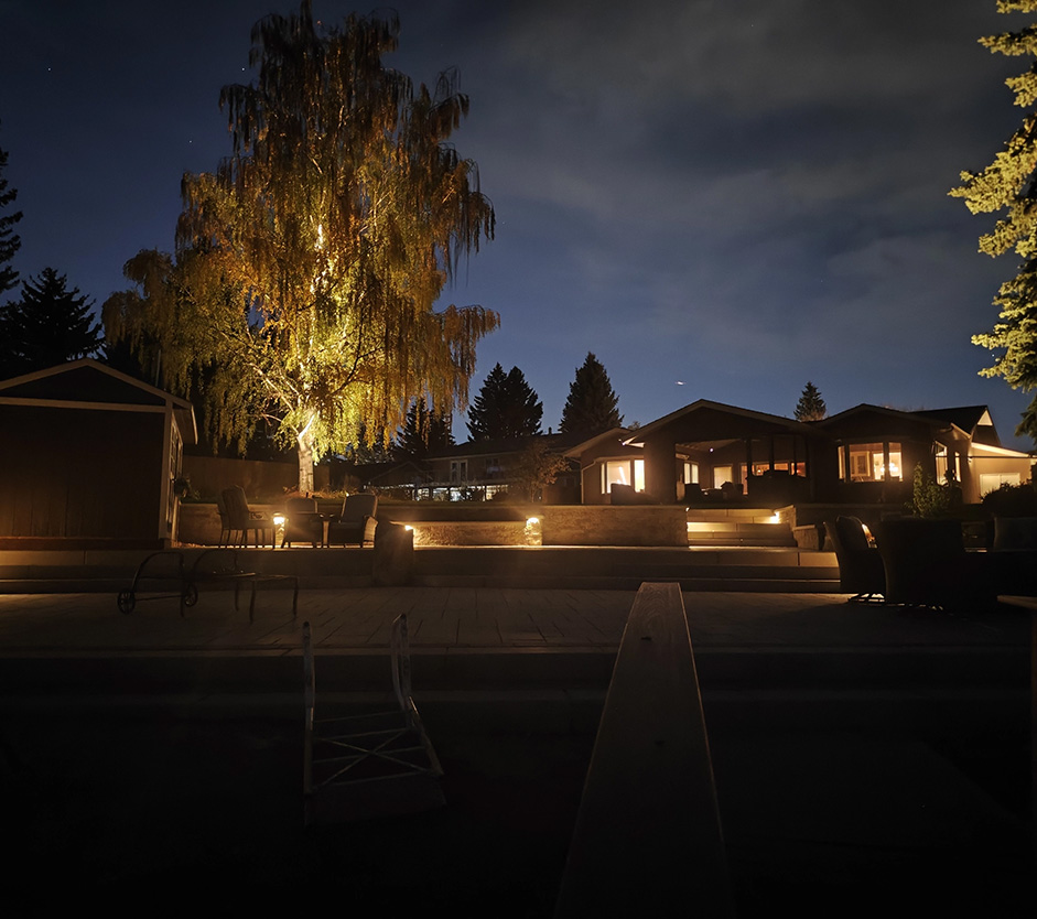 Backyard accent lighting at night