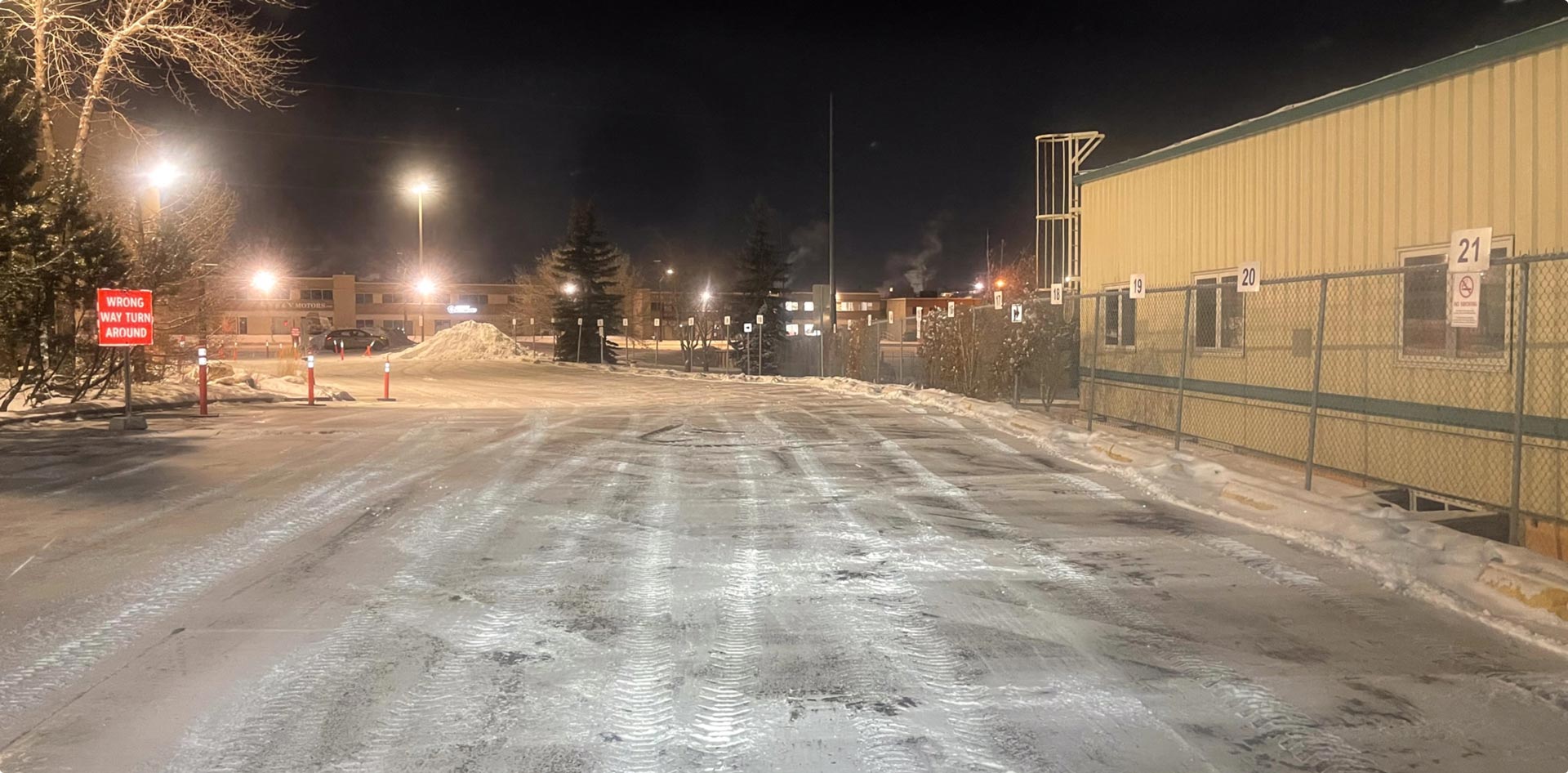 Industrial parking log cleared of snow